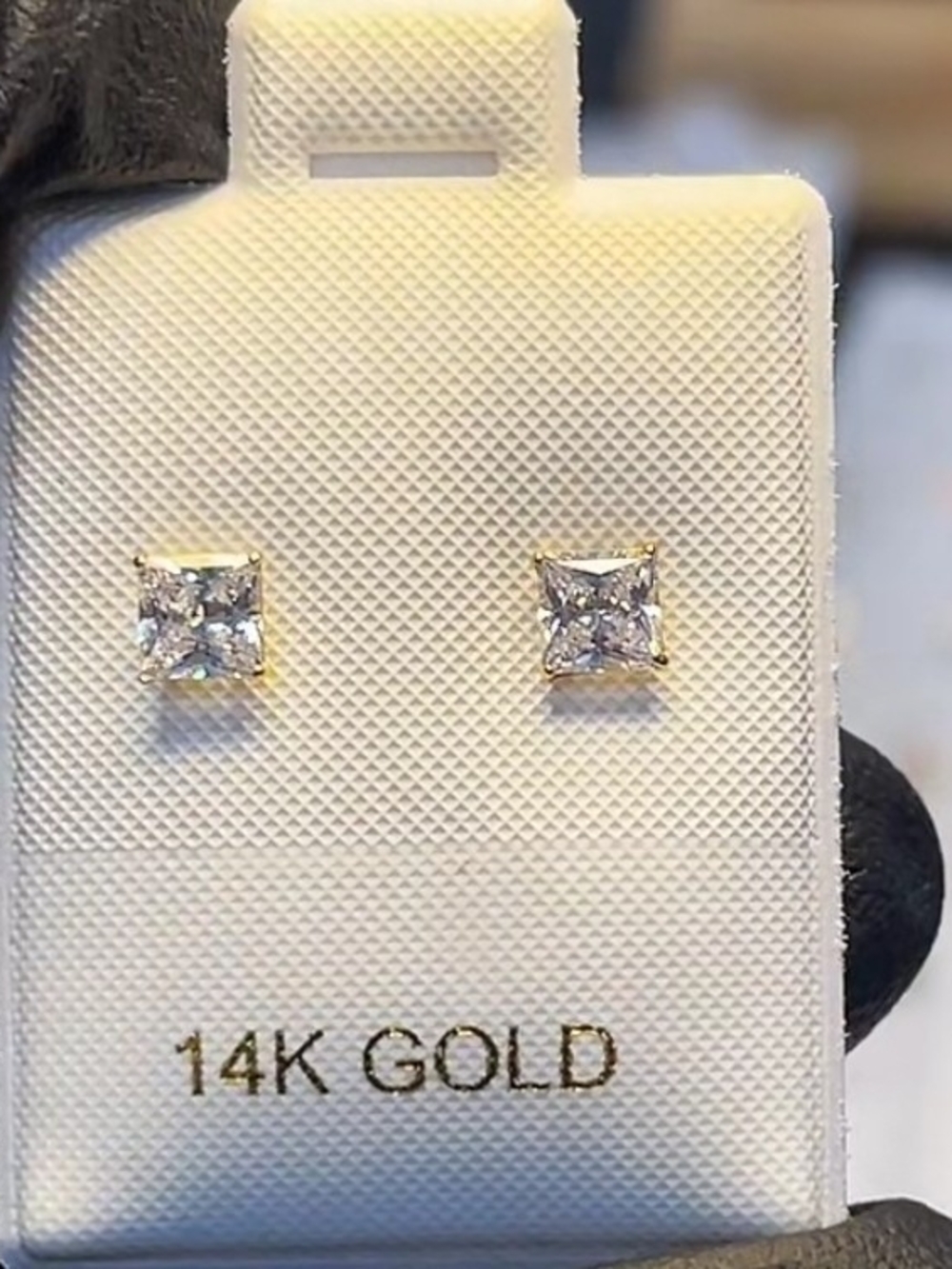 14K Gold Princess-Cut Diamond Stud Earrings - White/Silver Stones